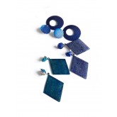 Geometric Blue Earrings, Rhomb or Round, 